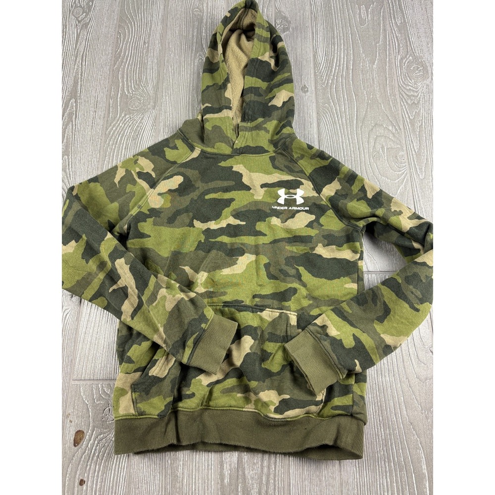 Under Armour Youth Large Camo Hoodie Pullover ColdGear Green Camouflage Fleece